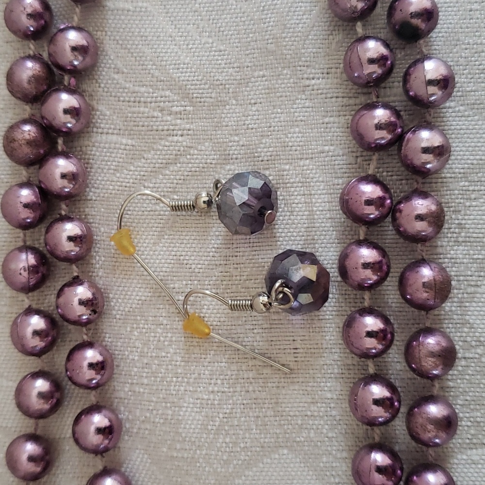 Vintage glass purple ball earrings